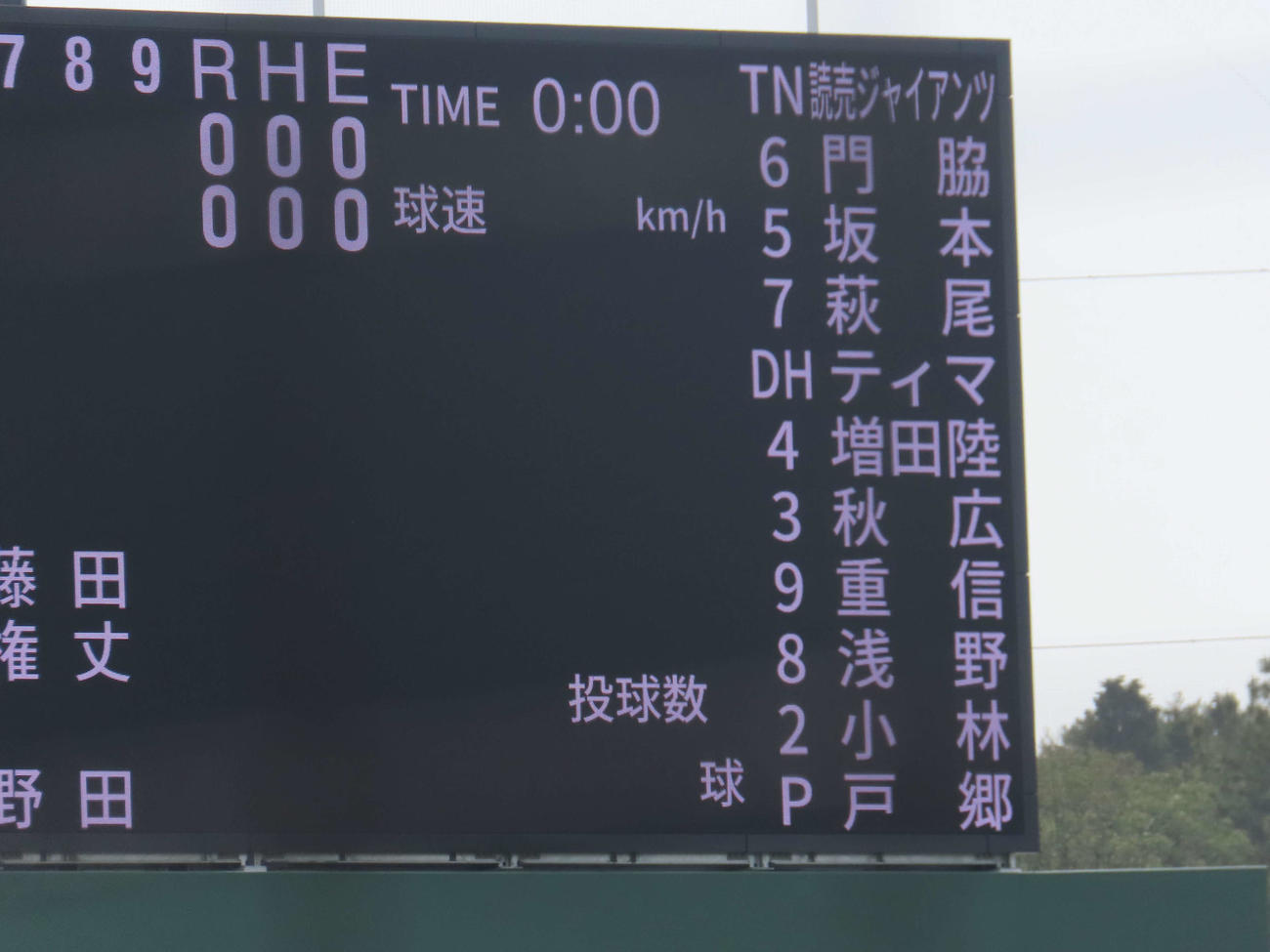 イースタン・リーグ巨人対西武　巨人2軍の先発メンバー（撮影・水谷京裕）