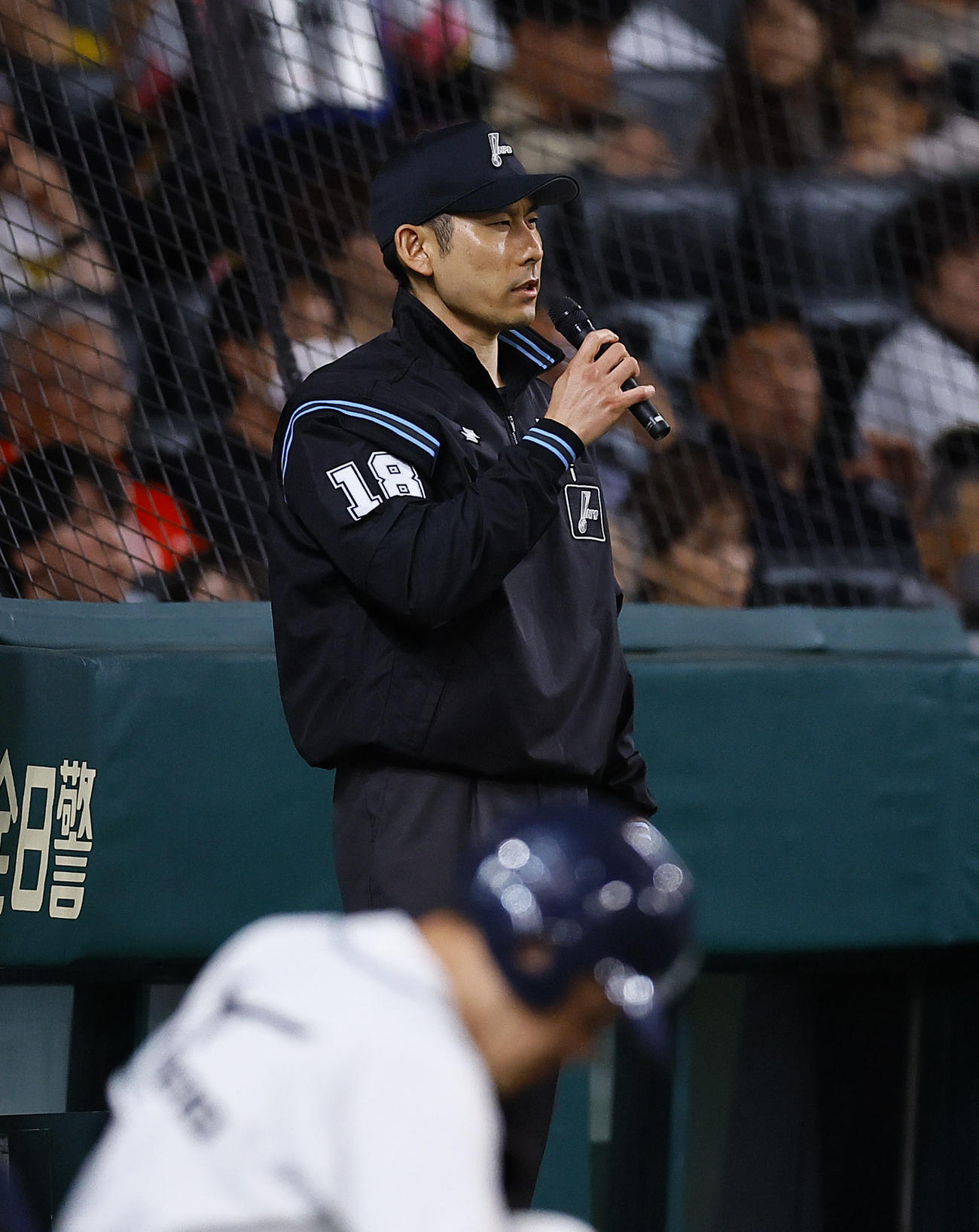 阪神対広島　3回表広島2死一塁、一旦選手がベンチに戻りかけるもタイムがかかり、説明する球審（撮影・藤尾明華）