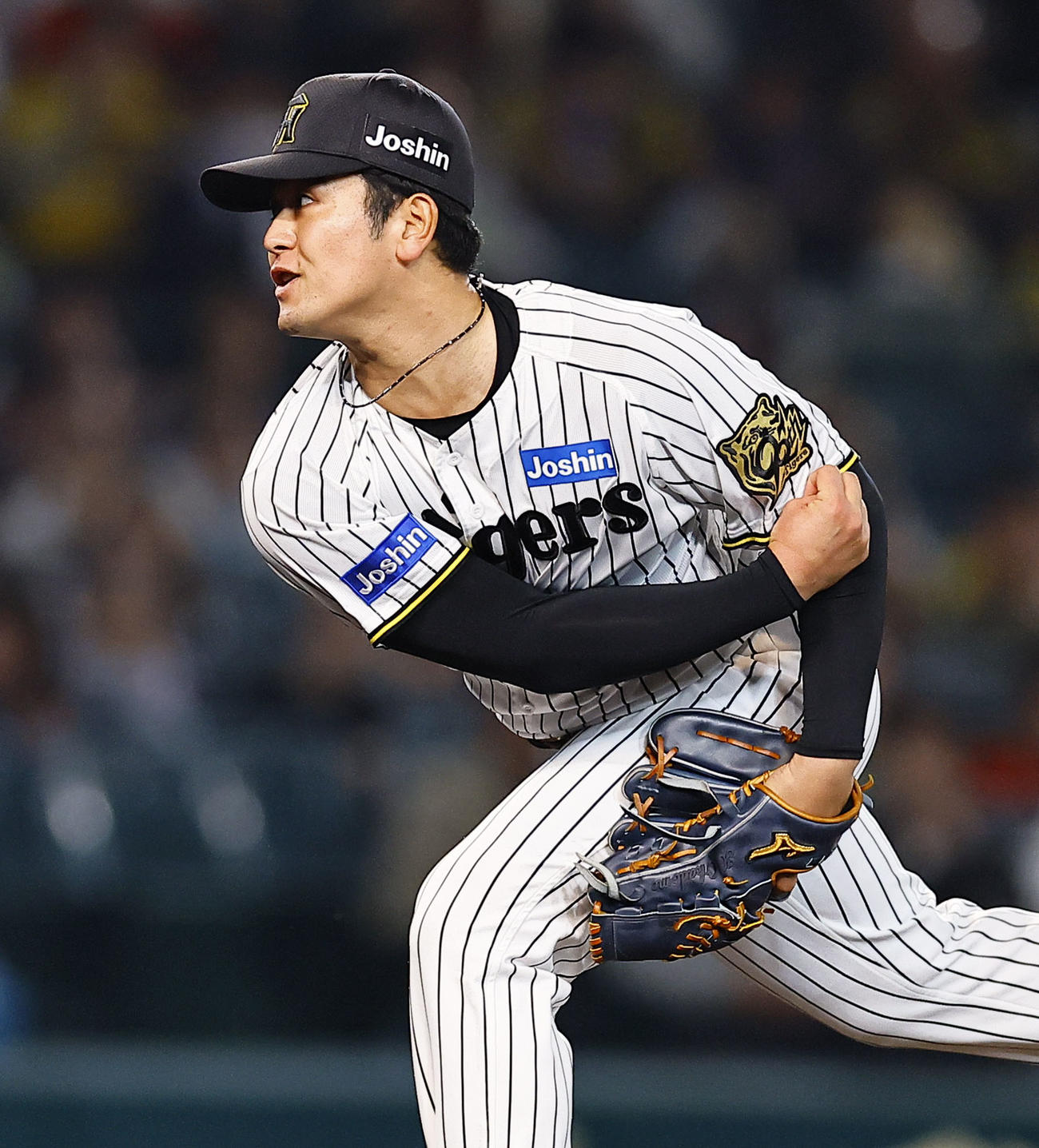 阪神対広島　8回、4番手で登板した阪神岡留（撮影・藤尾明華）