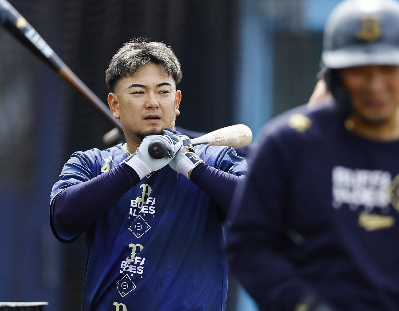 ウエスタンオリックス対阪神　打撃練習をするオリックス森（撮影・藤尾明華）