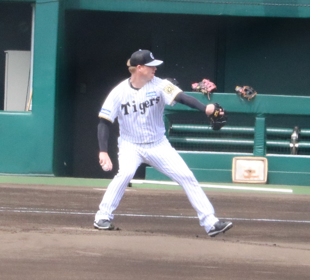 阪神のネルソンがライブBPで登板する（撮影・林亮佑）