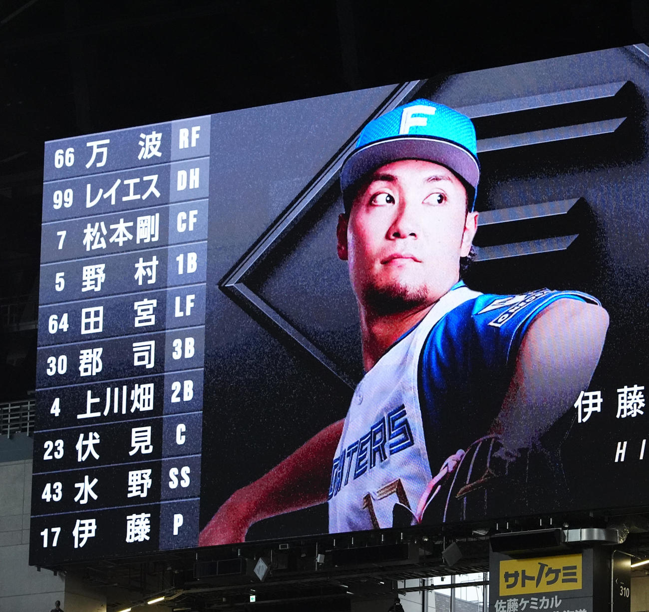 日本ハム－楽天戦の日本ハムの先発メンバー（撮影・江口和貴）