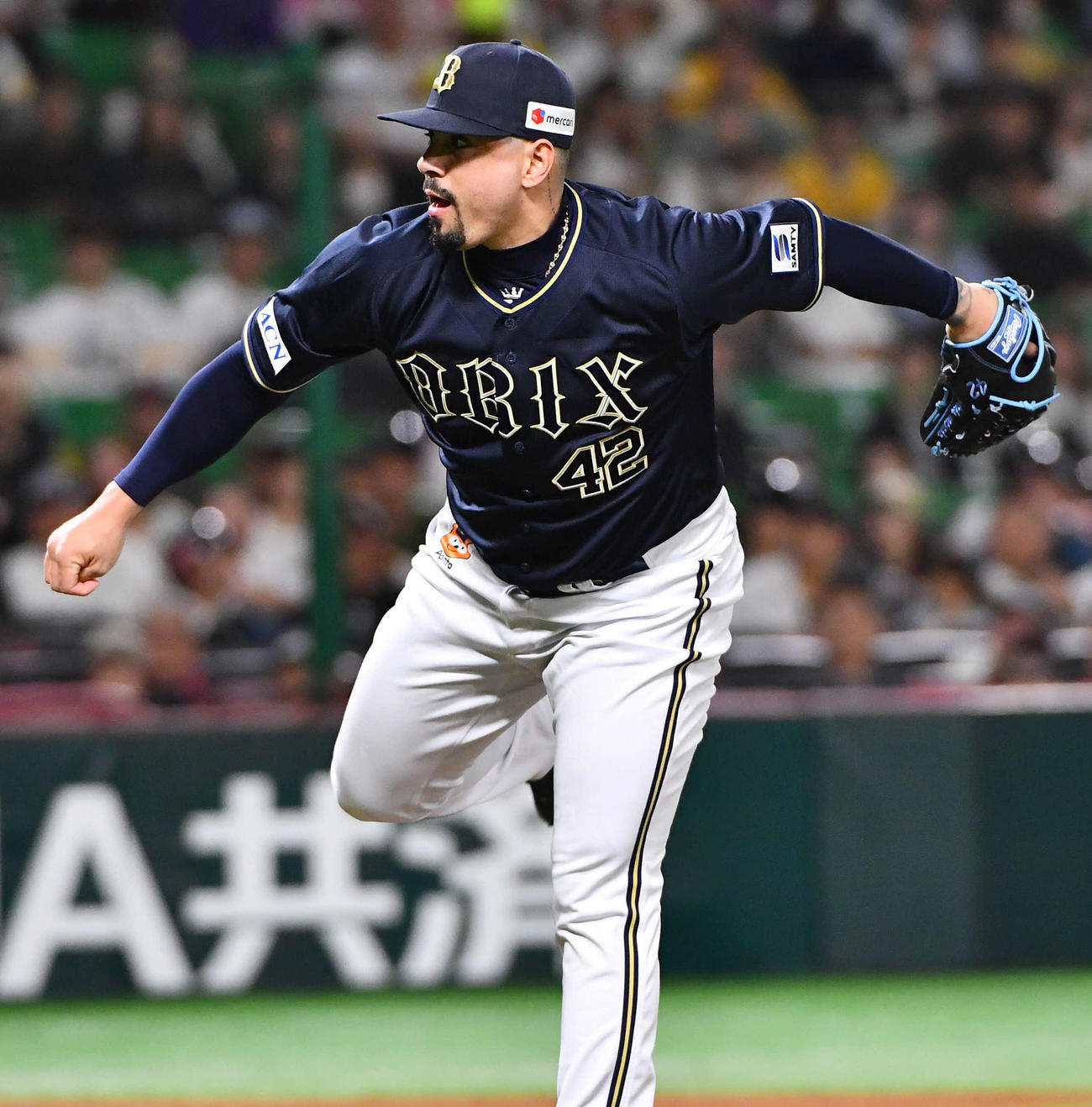 ソフトバンク対オリックス　9回裏から登板した、オリックス4番手のマチャド（撮影・岩下翔太）