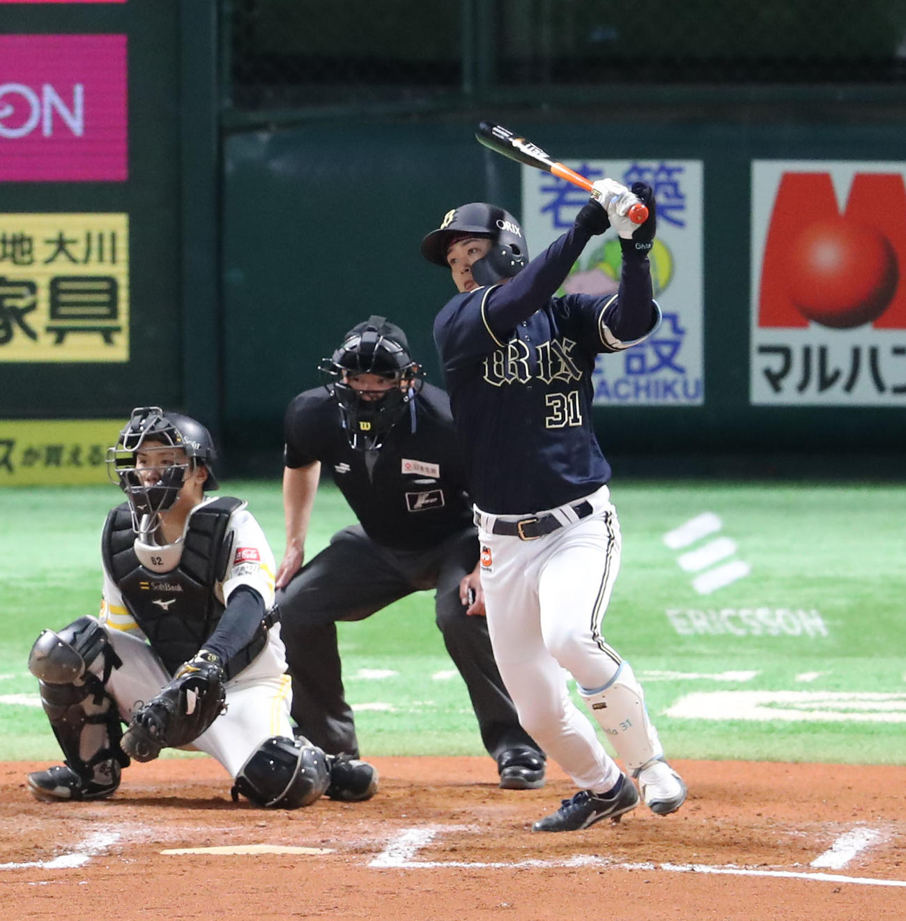 ソフトバンク対オリックス　7回表オリックス1死満塁、太田は右前に2点適時打を放つ（撮影・梅根麻紀）