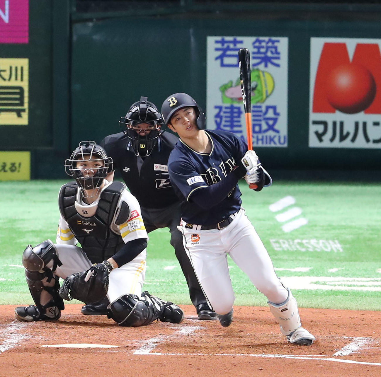 ソフトバンク対オリックス　3回表オリックス1死二、三塁、太田は左前に適時打を放つ（撮影・梅根麻紀）