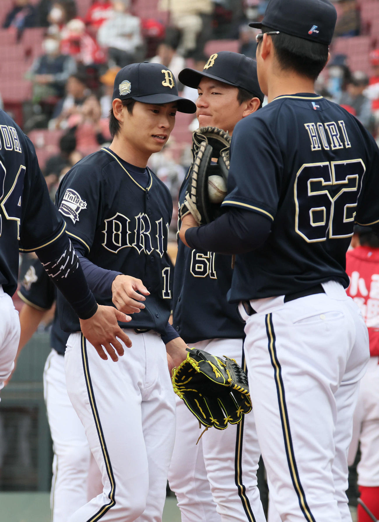ウエスタン・リーグ　広島対オリックス　6回裏広島2死一、二塁、オリックス2番手で登場した山岡（撮影・加藤孝規）