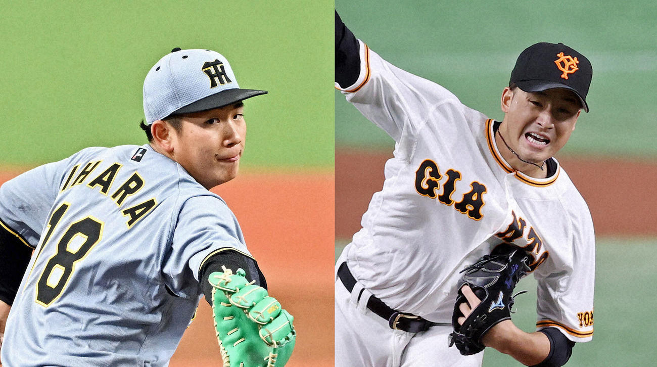 阪神伊原陵人（左）と巨人堀田賢慎