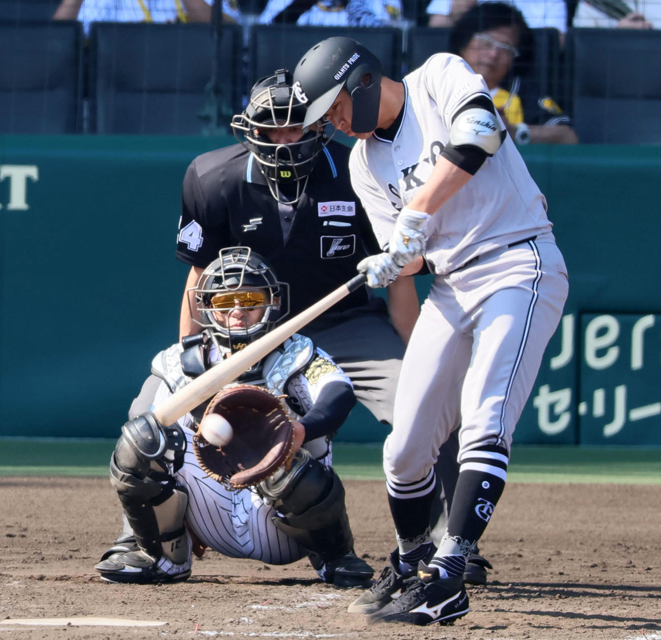 阪神対巨人　5回表巨人無死、堀田は左前打を放つ（撮影・加藤哉）