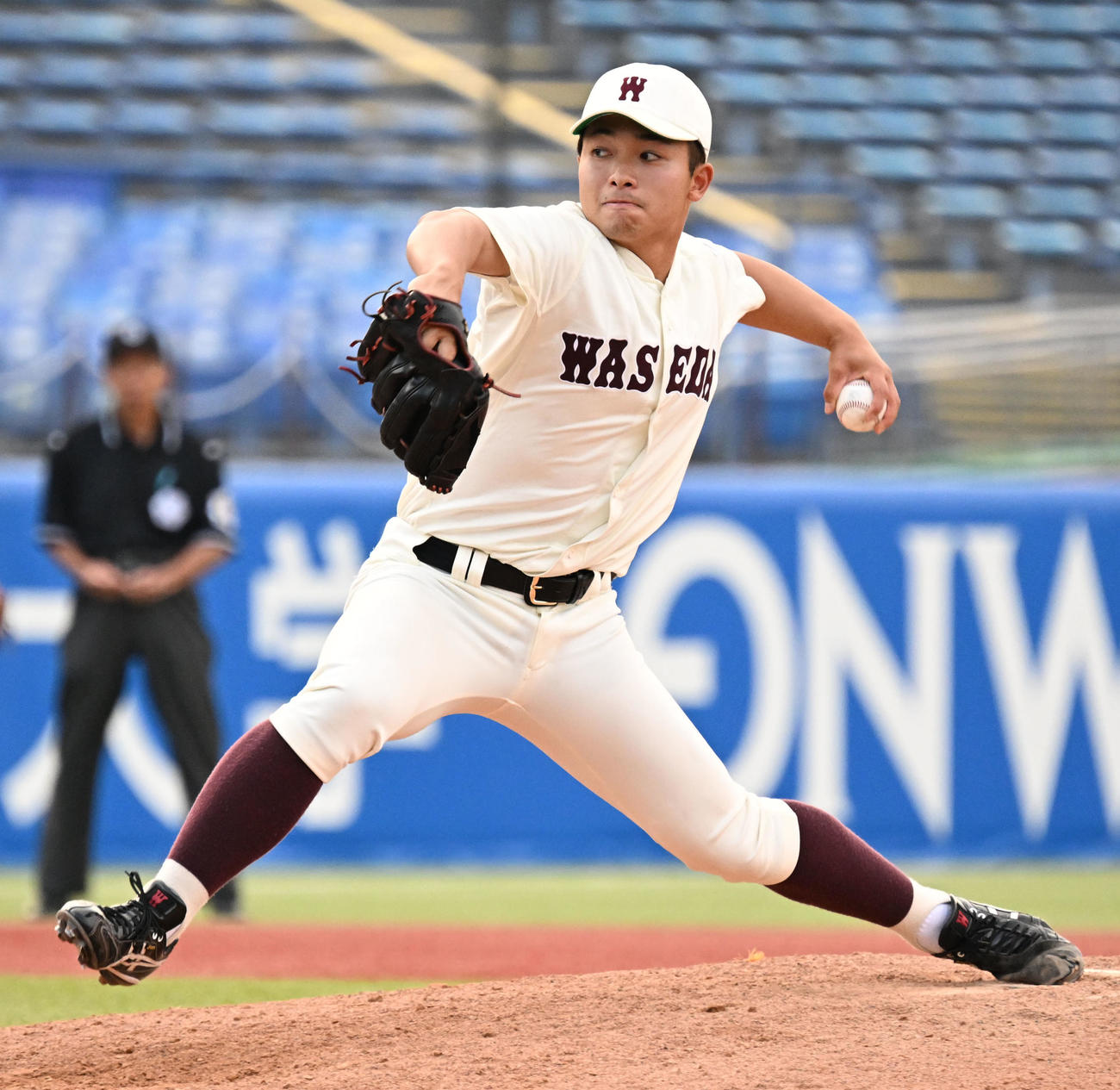 東京六大学野球　法大対早大　8回に登板した早大・香西（撮影・千葉一成）