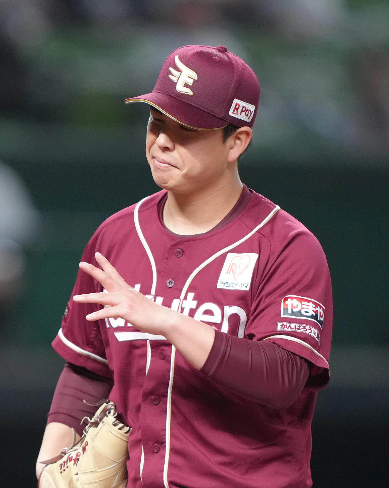 西武対楽天　1回、2点を失い渋い顔を見せる楽天藤井（撮影・足立雅史）