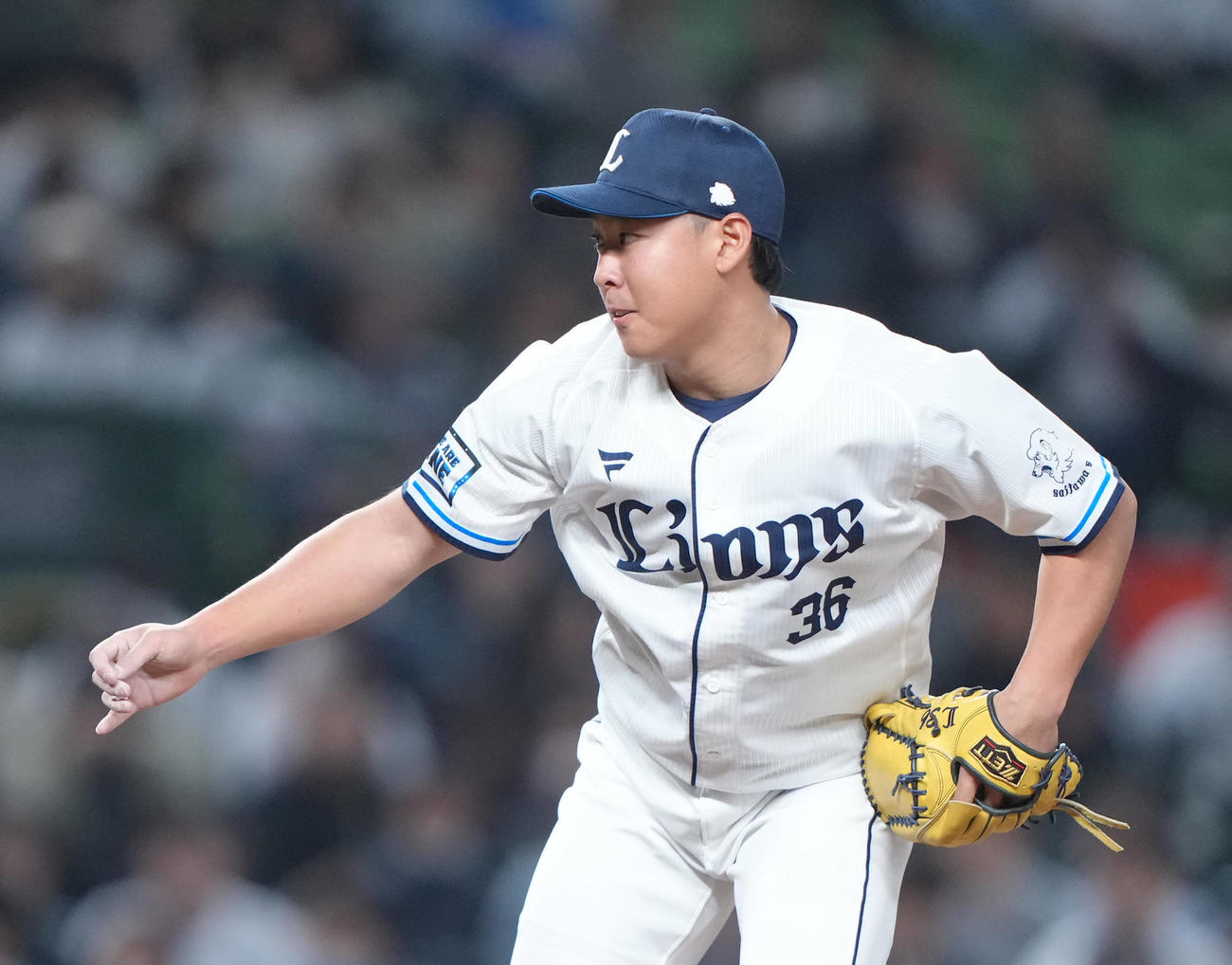 西武対楽天　7回から登板した西武山田（撮影・足立雅史）