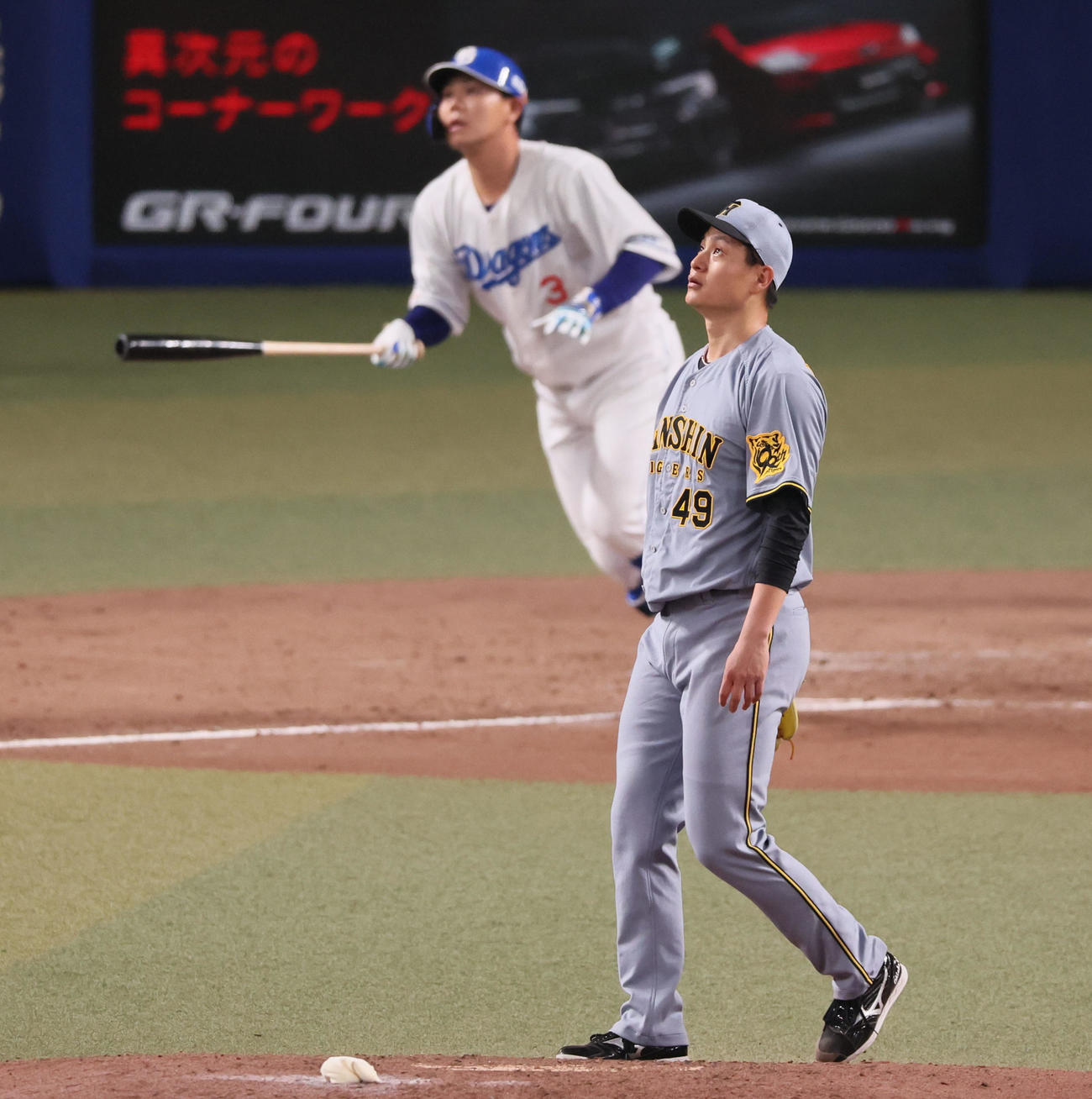 中日対阪神　4回裏中日無死一、二塁、大竹は高橋周に右越え適時二塁打を打たれ失点（撮影・加藤哉）