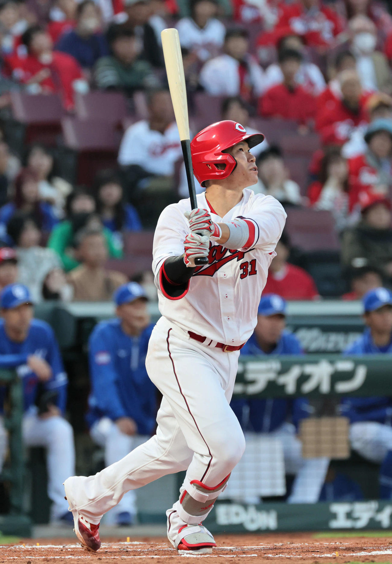 広島対新中日　2回裏広島1死、坂倉は先制右越え本塁打を放つ（撮影・加藤孝規）