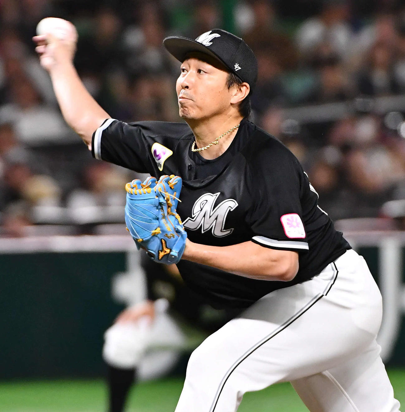 25年5月2日　ソフトバンク対ロッテ　9回裏から登板した、ロッテ3番手の益田（撮影・岩下翔太）