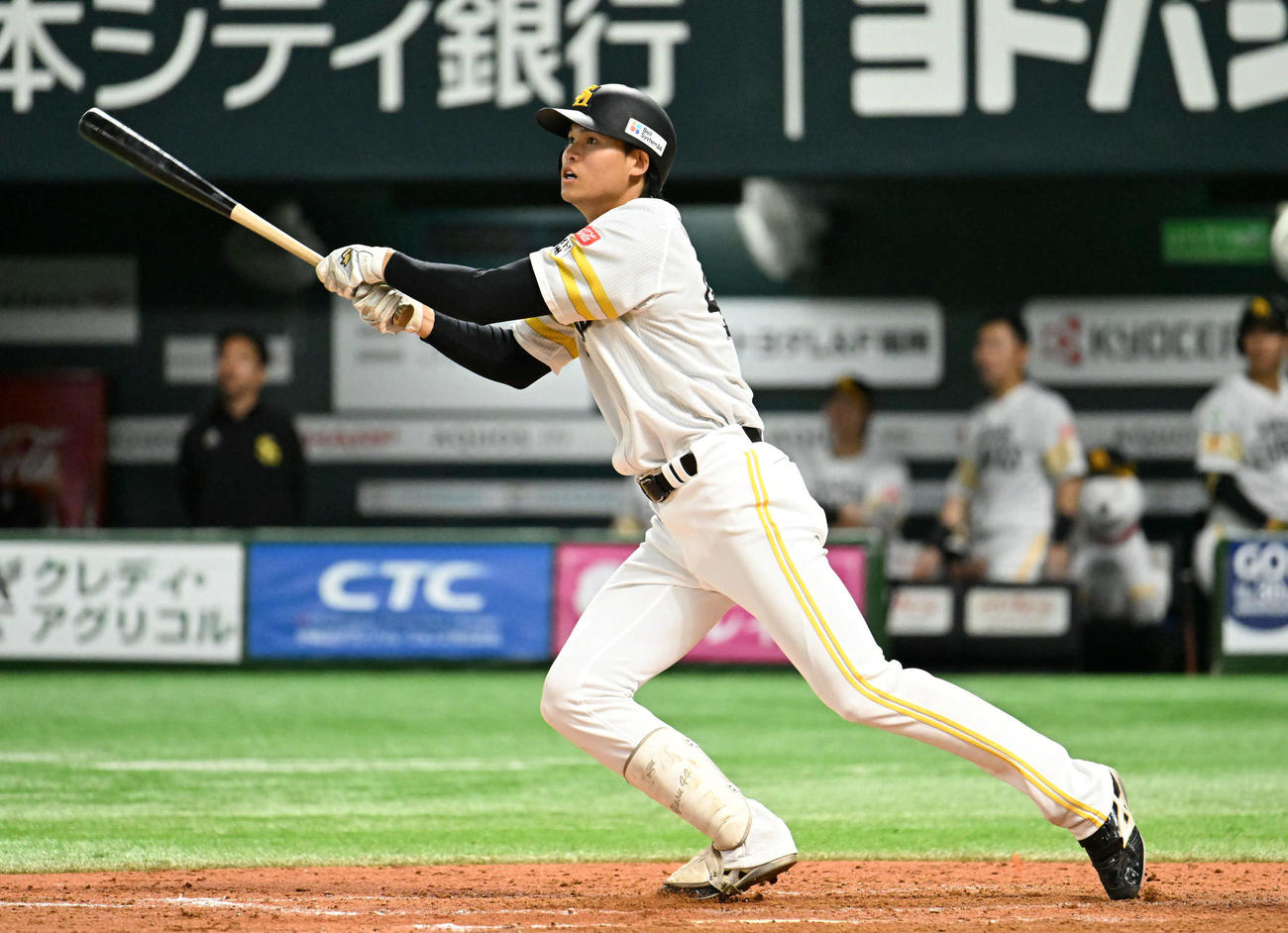 ソフトバンク対ロッテ　5回裏ソフトバンク1死三塁、笹川は犠飛を放ち追加点を得る（撮影・林敢治）