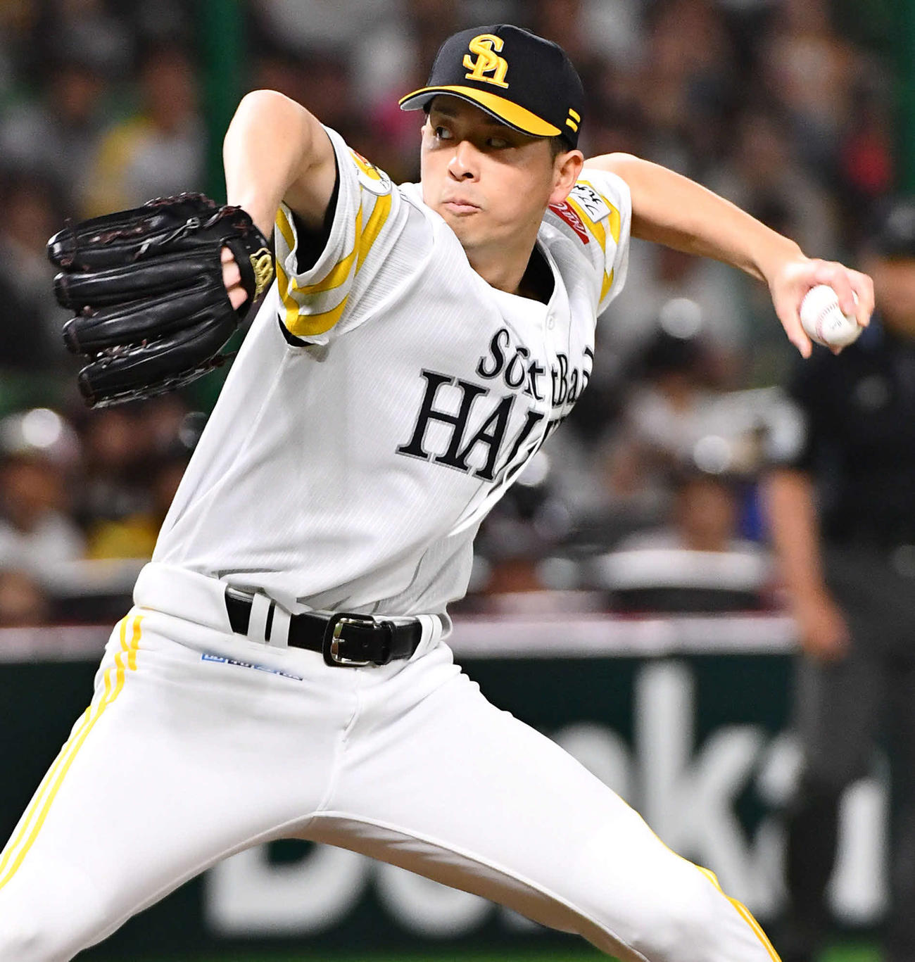 ソフトバンク対ロッテ　ソフトバンク先発の大関（撮影・岩下翔太）