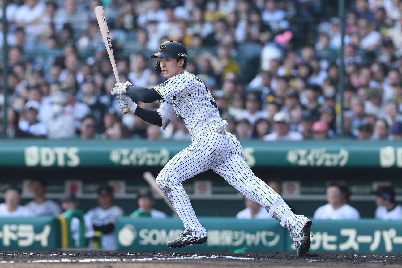 阪神対ヤクルト　6回裏阪神1死、左前打を放つ小幡（撮影・前田充）