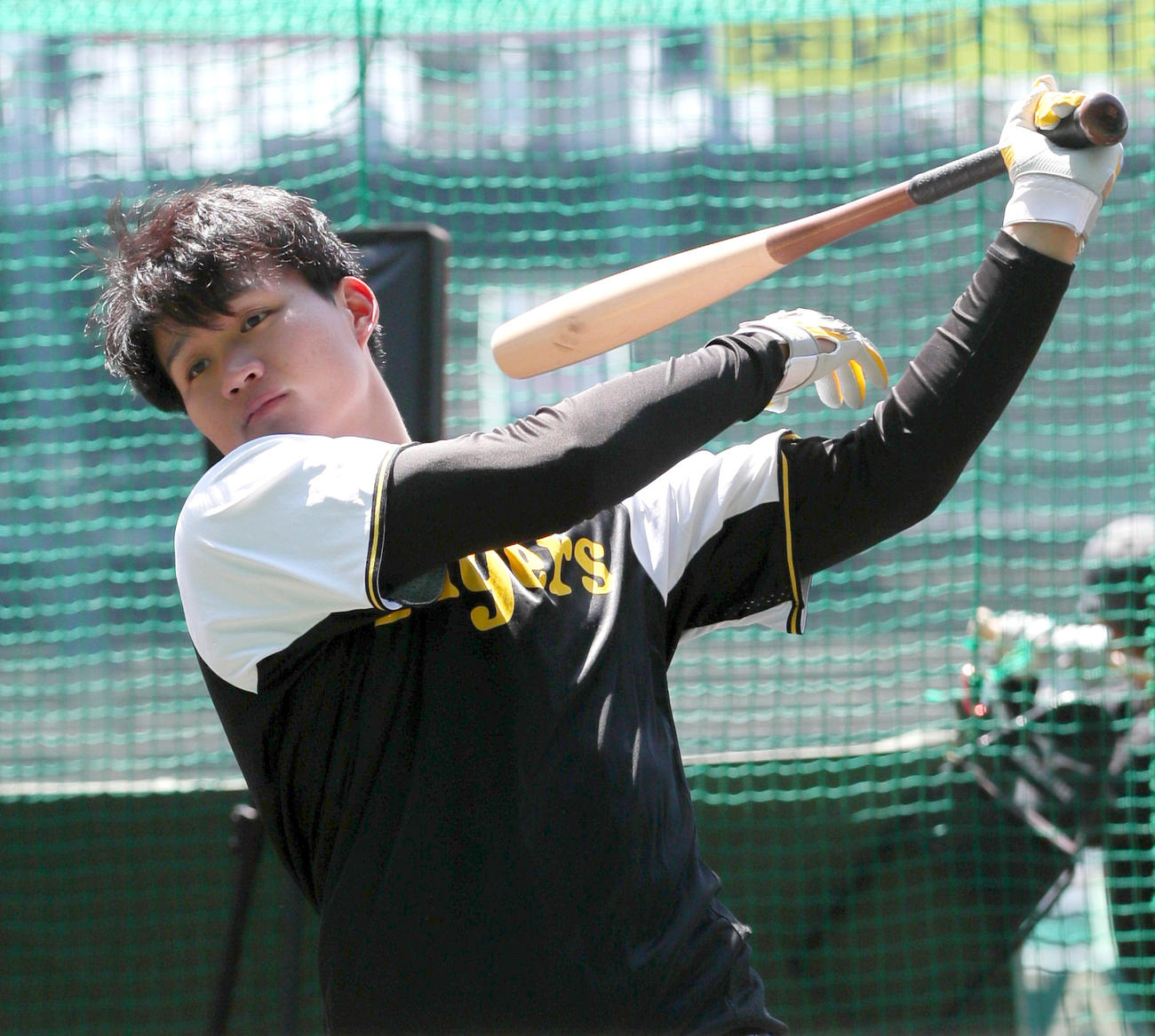 阪神対ヤクルト　試合前の練習でトス打撃を行う阪神森下（撮影・上山淳一）
