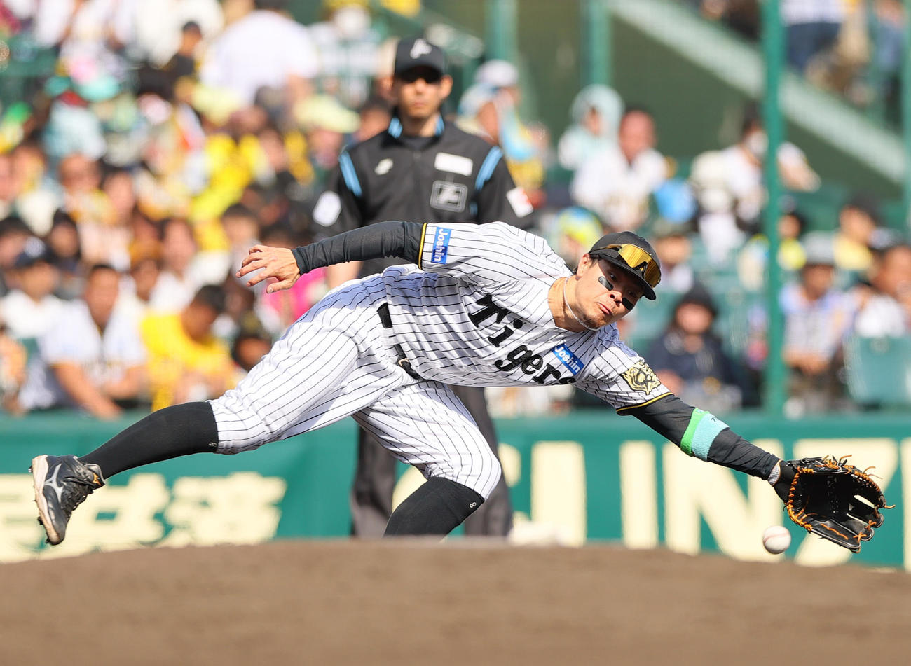 阪神対ヤクルト　5回表阪神無死、佐藤輝は岩田を三ゴロに仕留める（撮影・上山淳一）