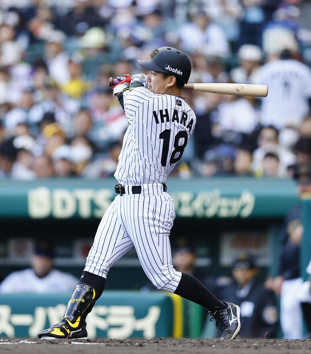 阪神対ヤクルト　5回裏阪神2死、伊原は右前にプロ初安打を放つ（撮影・藤尾明華）
