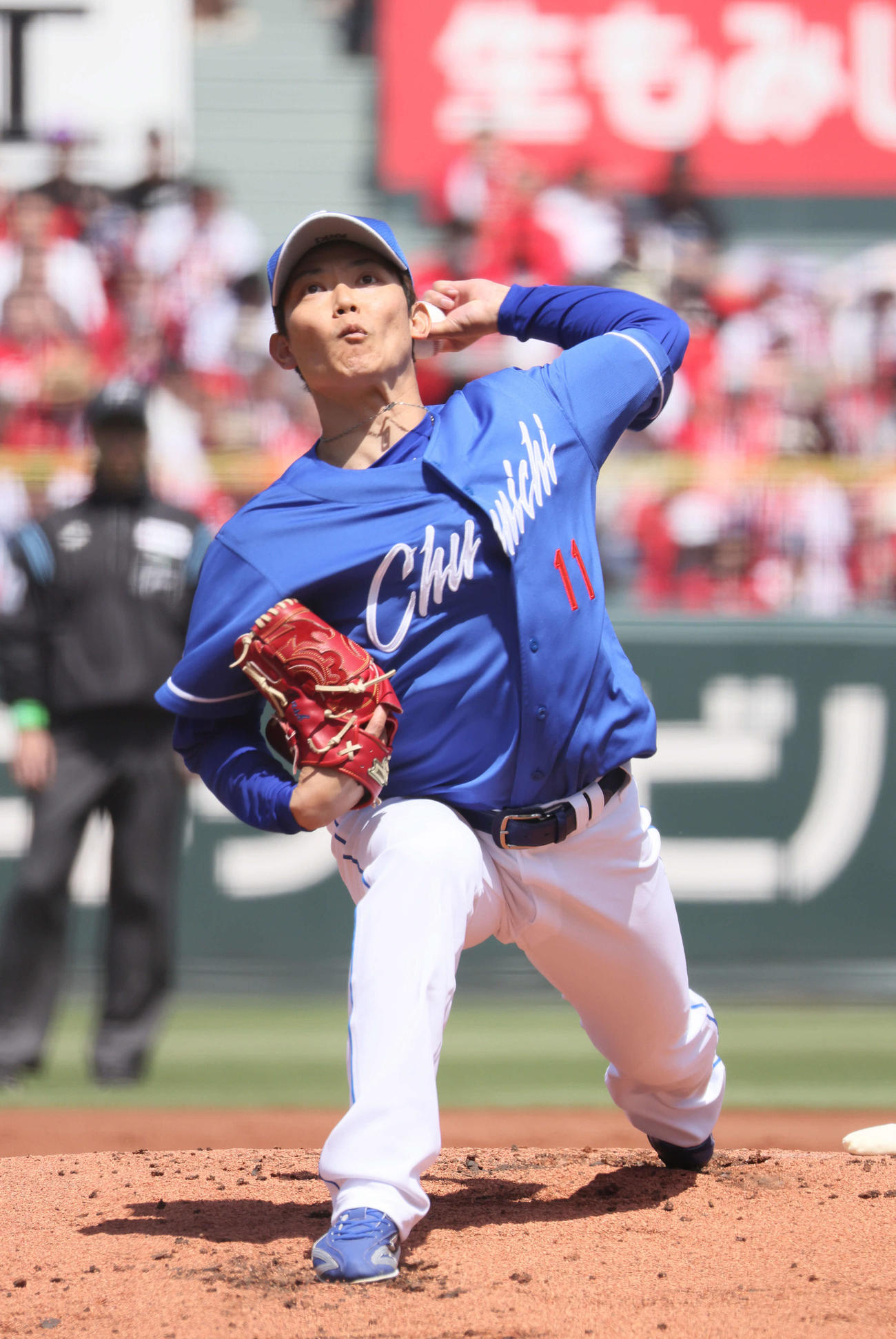 広島対中日　中日先発の岡田（撮影・加藤孝規）