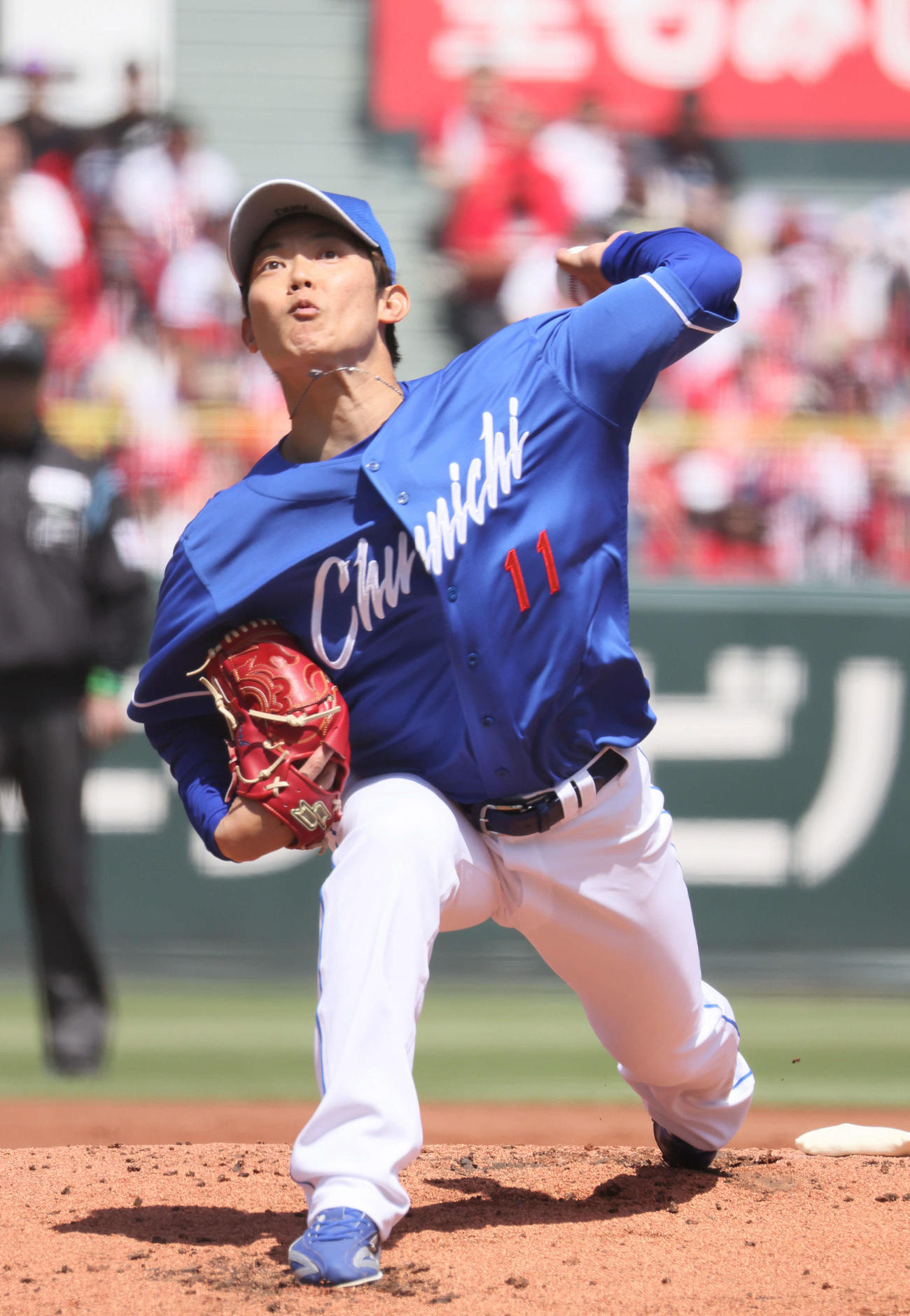 広島対中日　中日先発の岡田（撮影・加藤孝規）