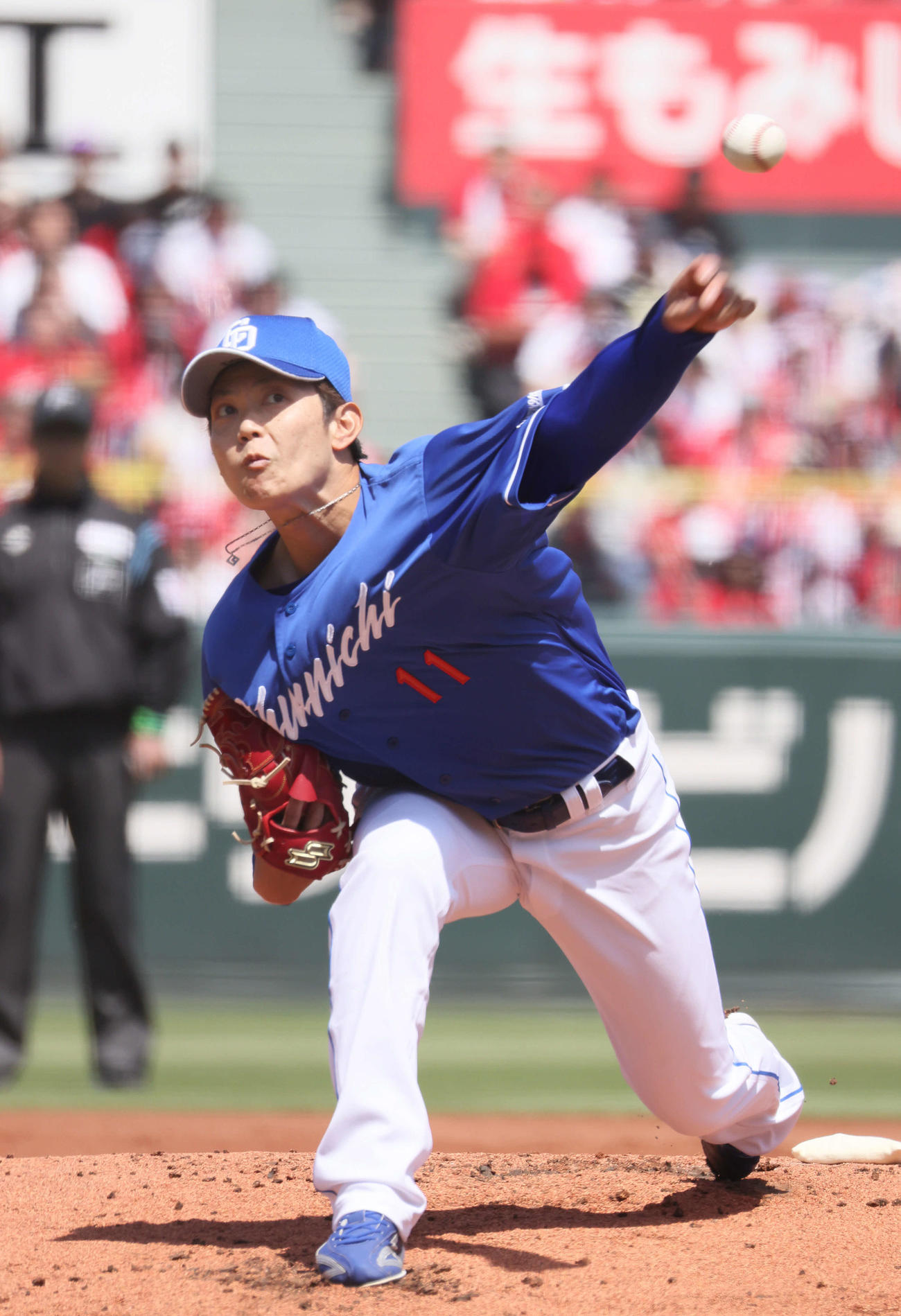 広島対中日　中日先発の岡田（撮影・加藤孝規）