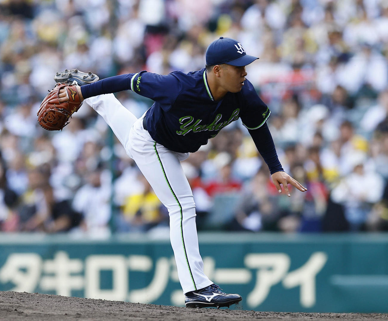 阪神対ヤクルト　8回、3番手で登板したヤクルト荘司（撮影・藤尾明華）