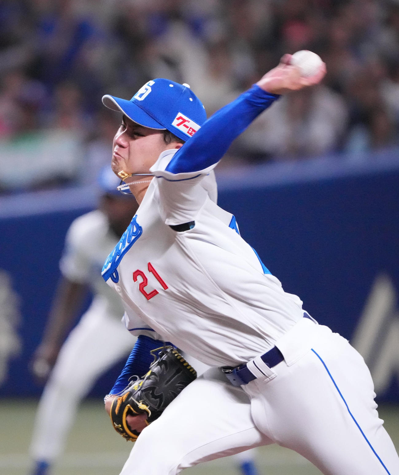 中日対DeNA 1回表、登板する中日先発の金丸（撮影・森本幸一）