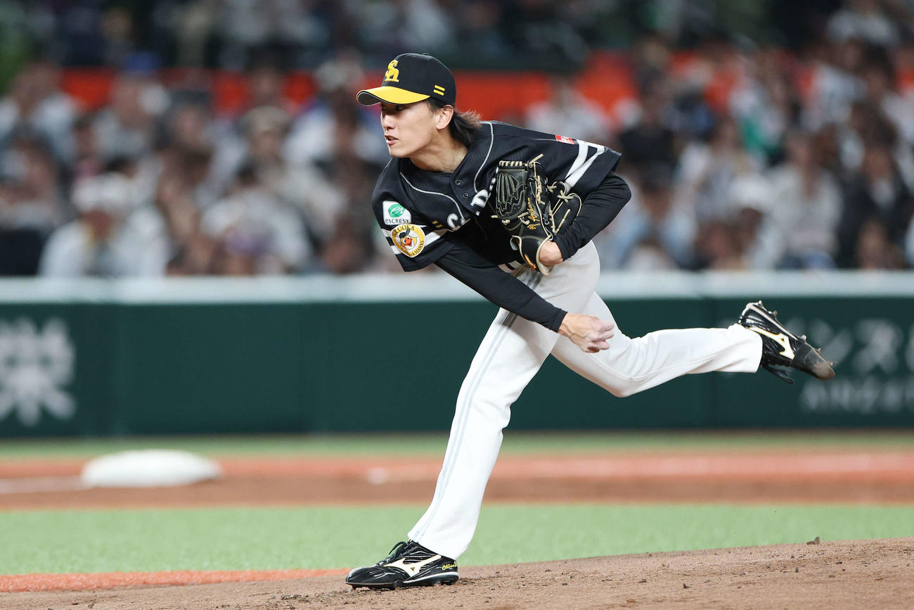 西武対ソフトバンク　ソフトバンク先発の大津（撮影・宮地輝）
