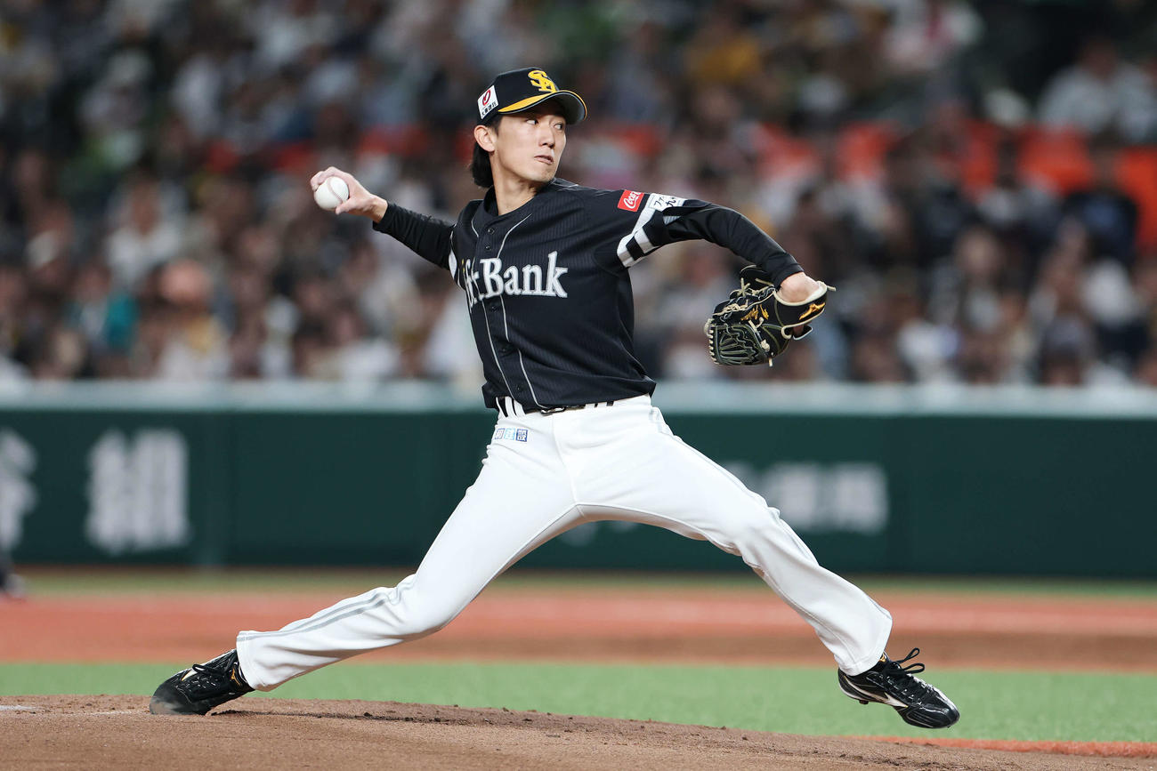 西武対ソフトバンク　ソフトバンク先発の大津（撮影・宮地輝）