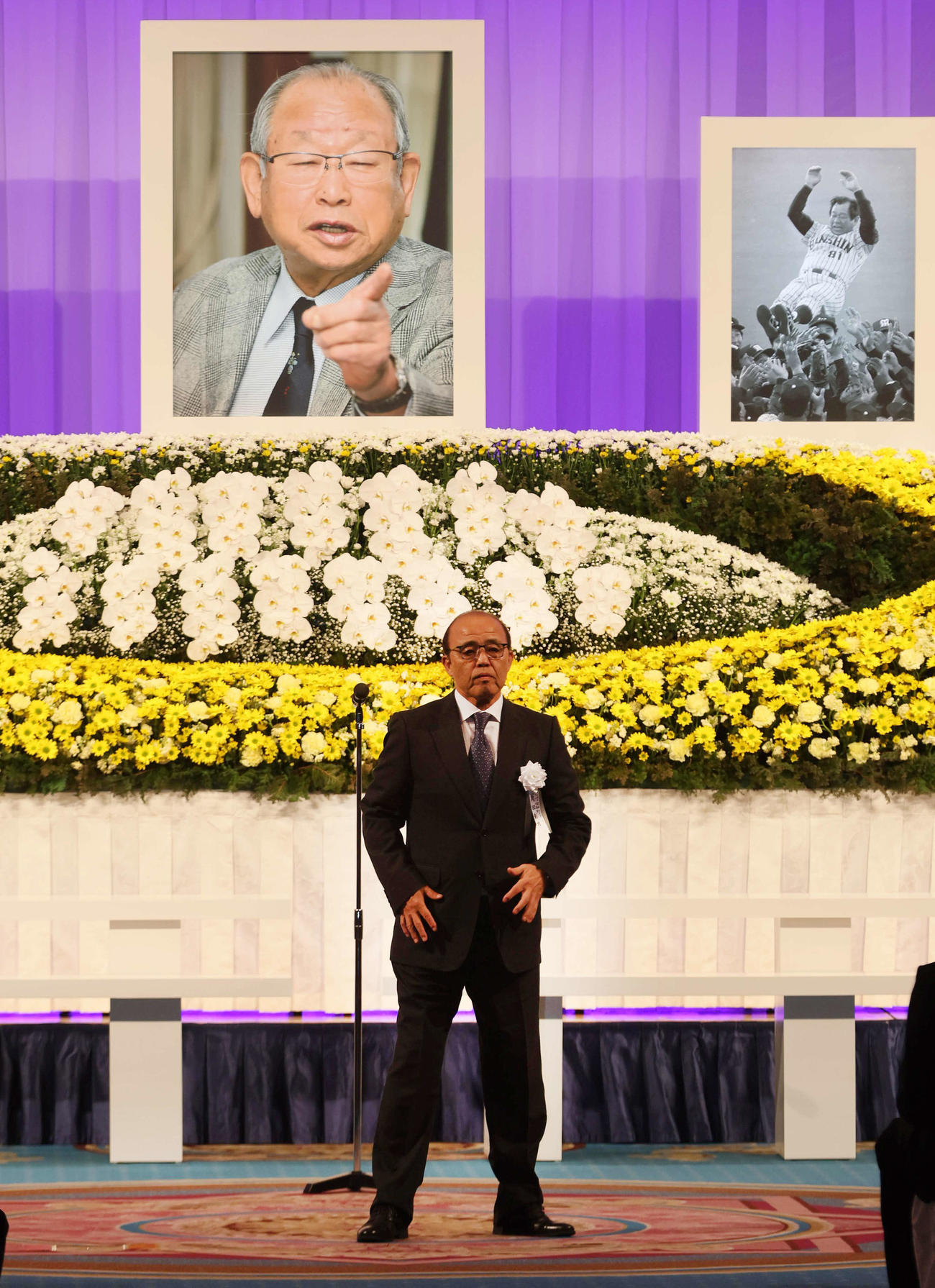 2025年3月25日、吉田義男さんお別れの会で別れの言葉を述べた岡田阪神オーナー付顧問