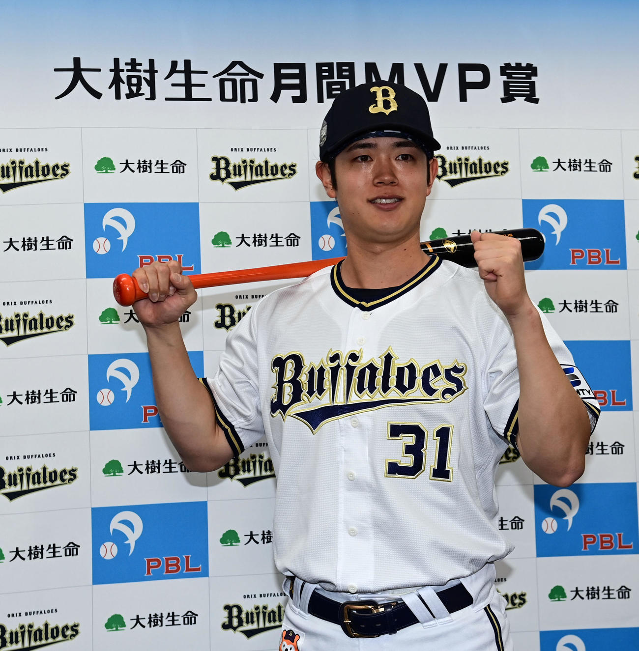 大樹生命月間MVPを受賞したオリックス太田（撮影・和賀正仁）