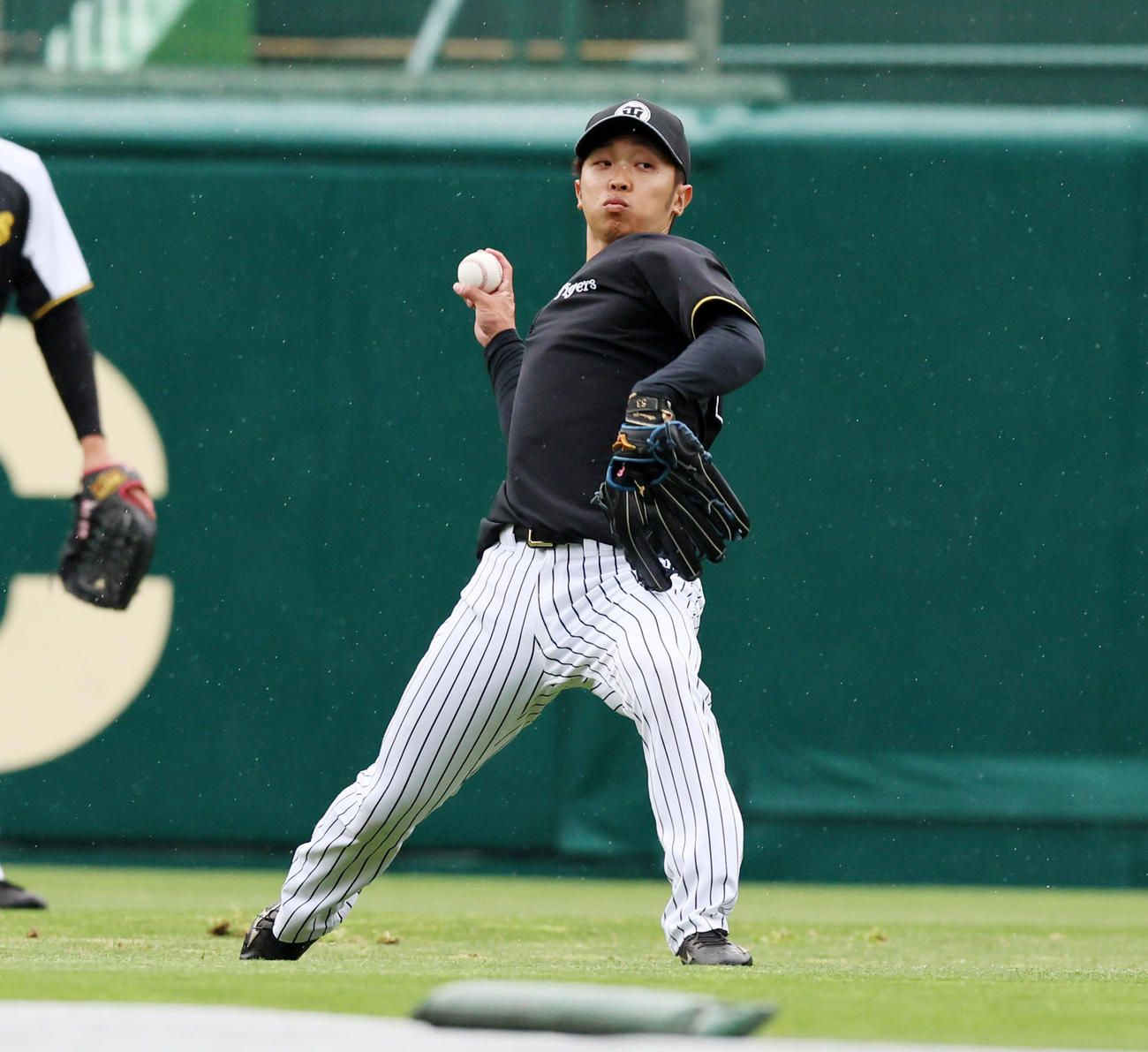 阪神対中日　外野でノックを受ける島田（撮影・加藤哉）