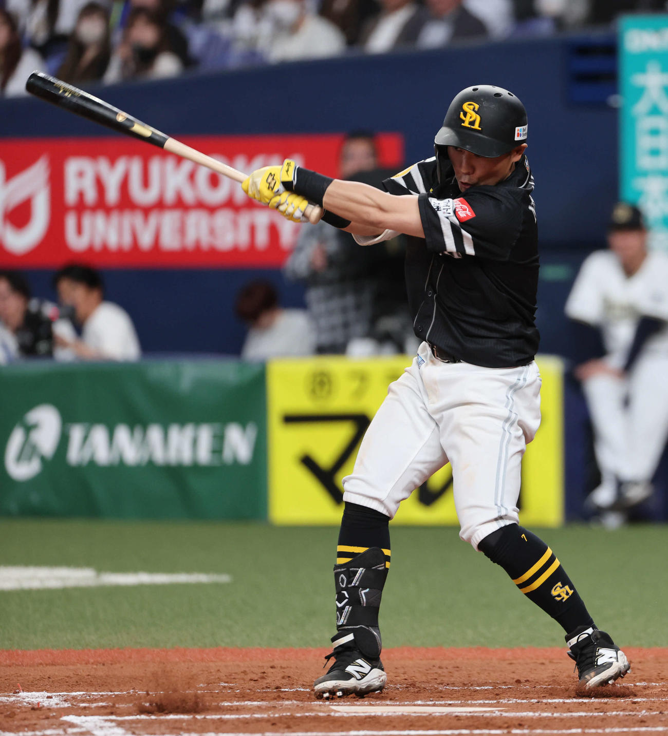オリックス対ソフトバンク　6回表ソフトバンク2死一、二塁、中村は遊撃に適時打を放つ（撮影・西尾就之）