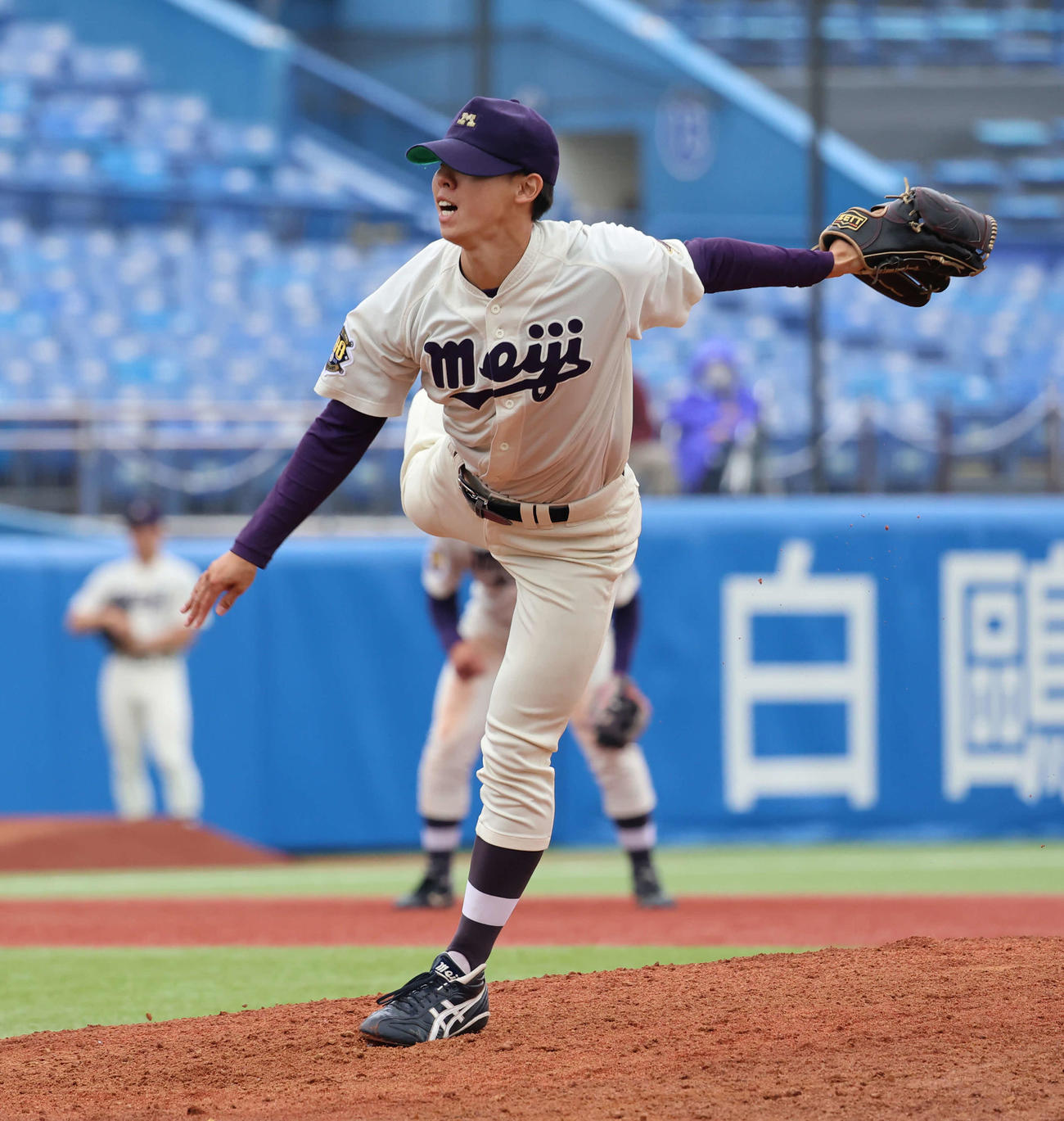 東京6大学野球　明大対立大　明大2番手の大川（撮影・山本朝陽）