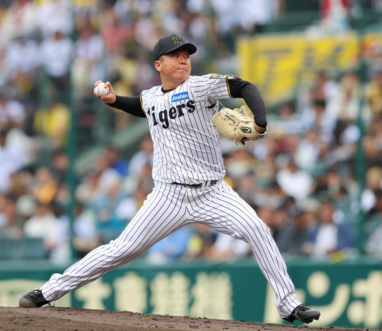 阪神対中日　5回表、力投する阪神先発の村上（撮影・上山淳一）