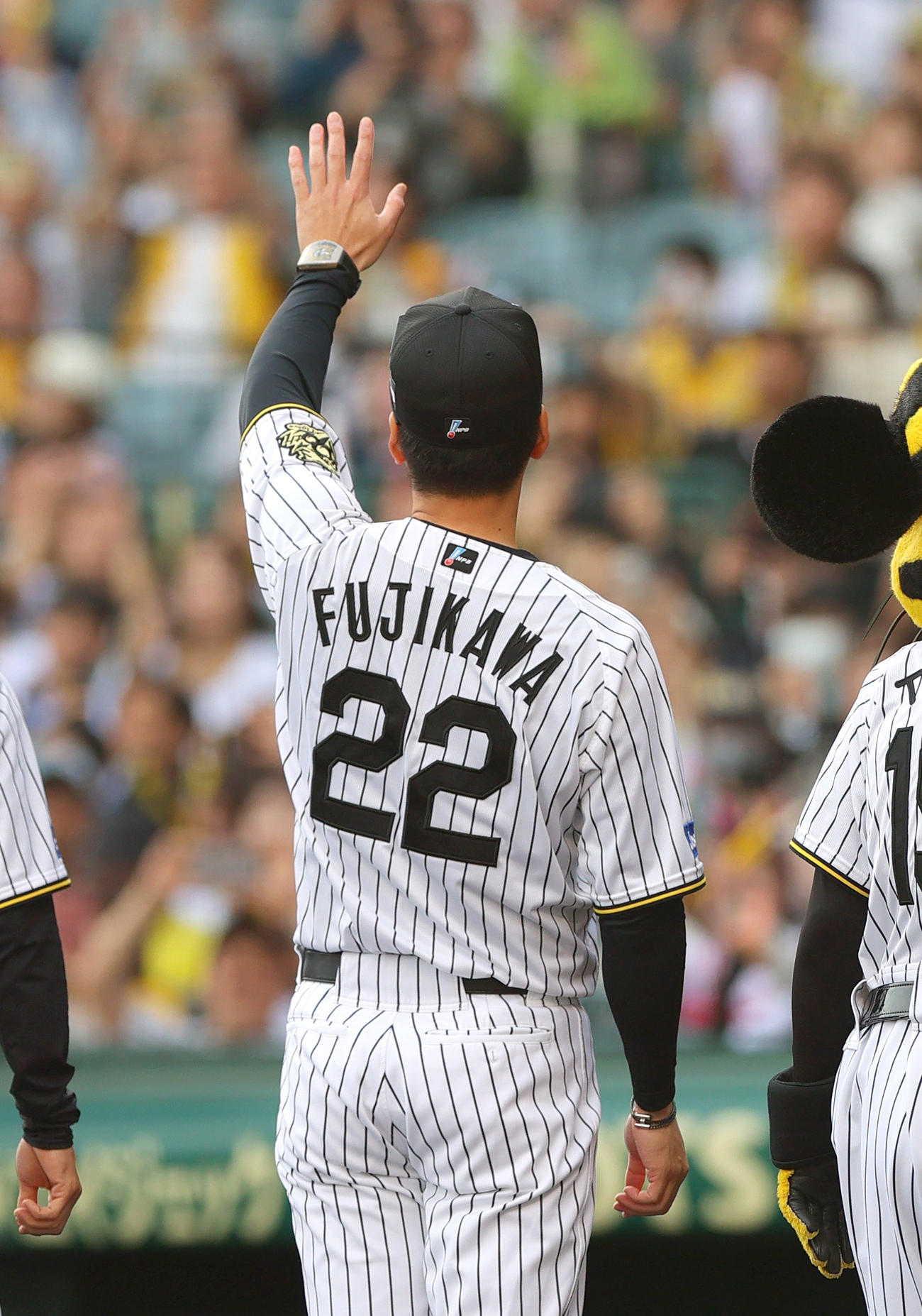 阪神対中日　中日に勝利した藤川監督はファンの声援に応える（撮影・上山淳一）