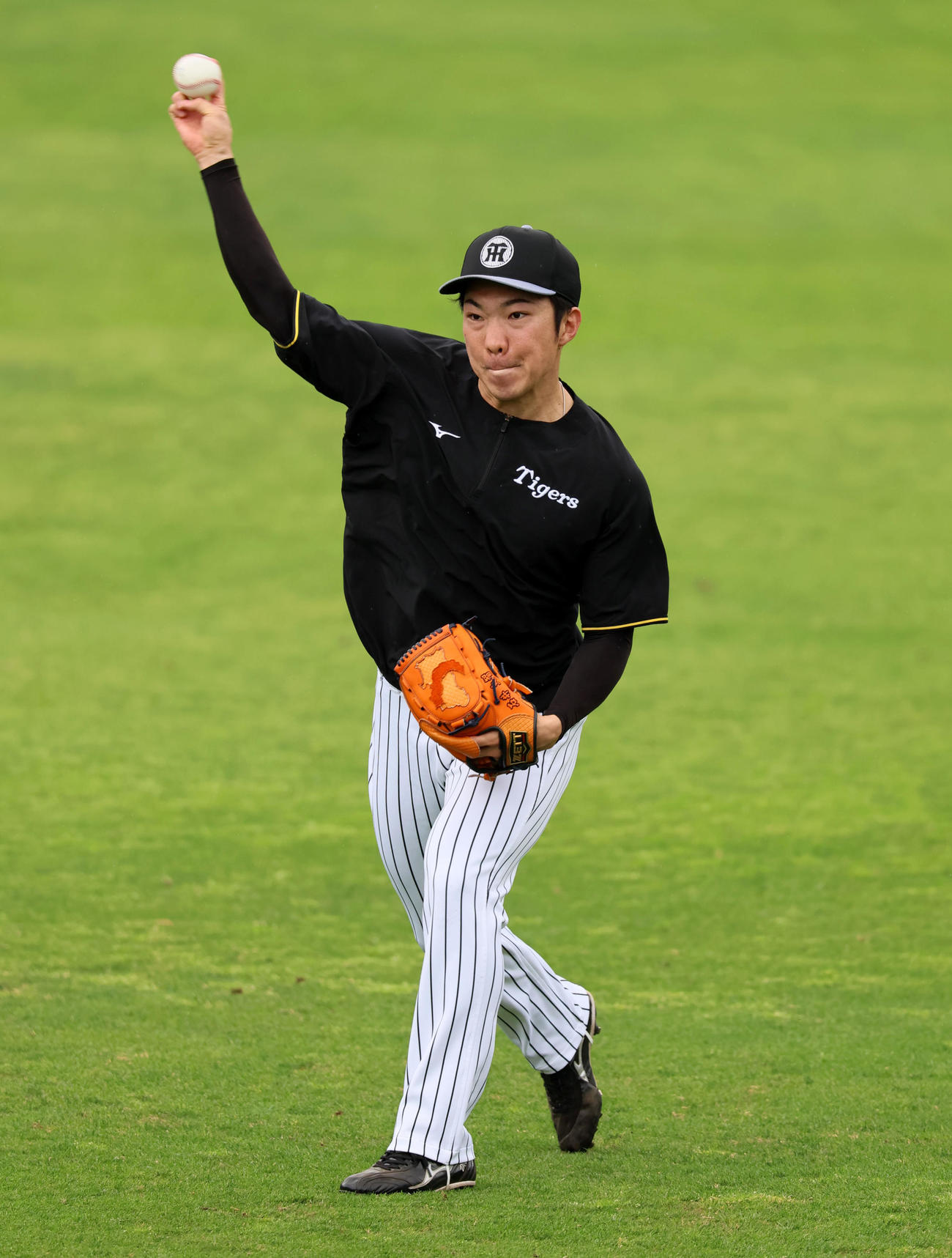 阪神対中日　1軍に合流しキャッチボールする阪神石井（撮影・加藤哉）