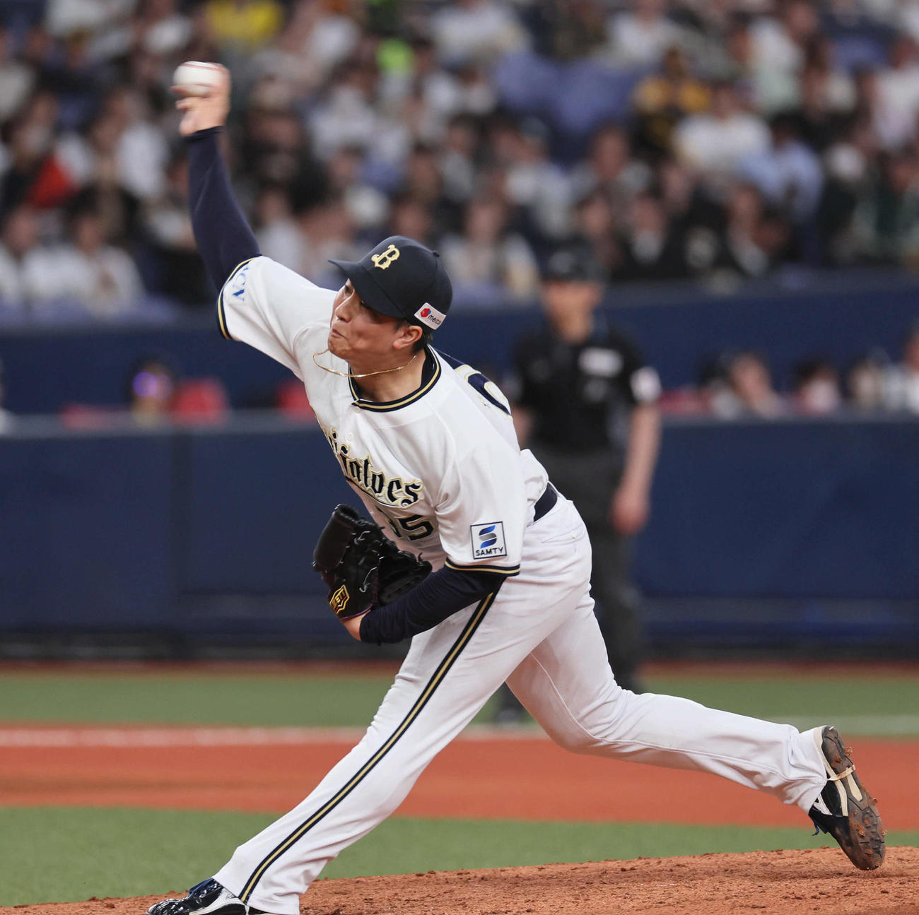 オリックス対ソフトバンク　オリックス2番手の古田島（撮影・宮崎幸一）