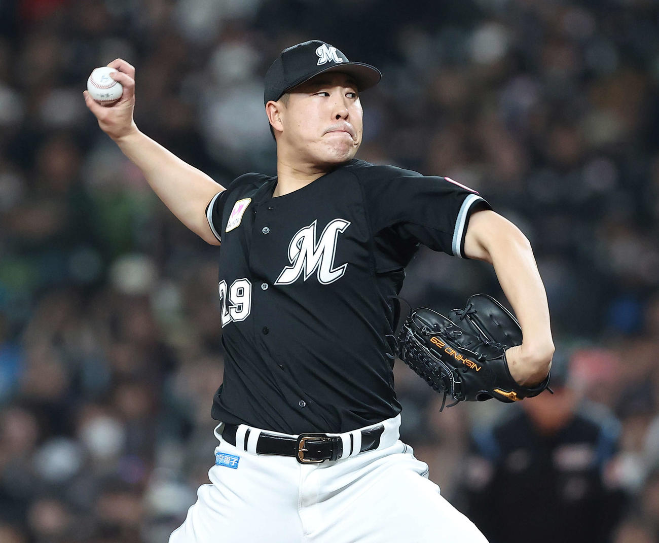 西武対ロッテ　先発登板するロッテ西野（撮影・河田真司）