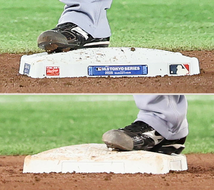 MLBのベース（上）とNPBのベース