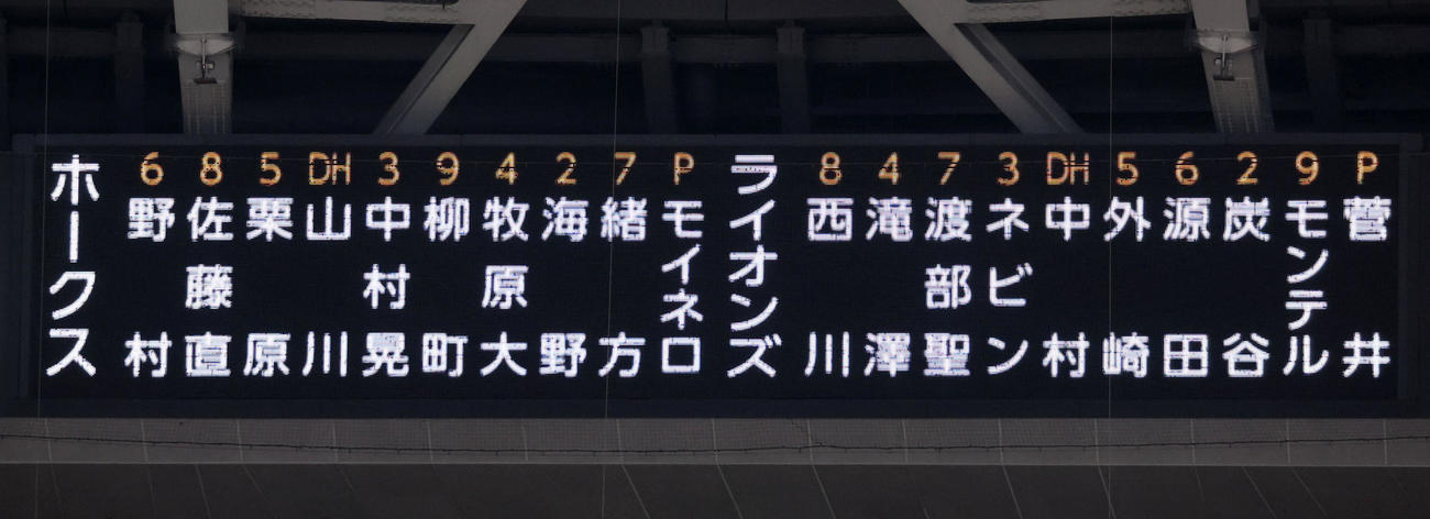 ソフトバンク対西武　両チームスタメン（撮影・加藤哉）
