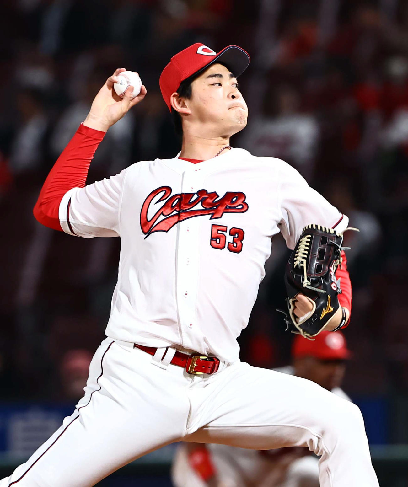 広島対巨人　広島8番手の岡本（撮影・上田博志）
