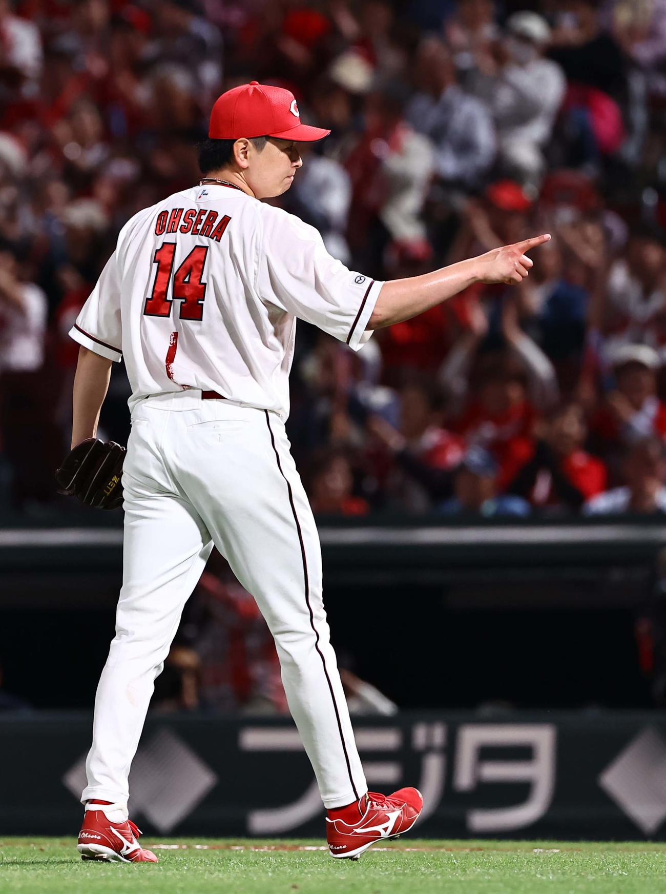 広島対巨人　7回無失点と好投で勝利投手となった大瀬良（撮影・上田博志）