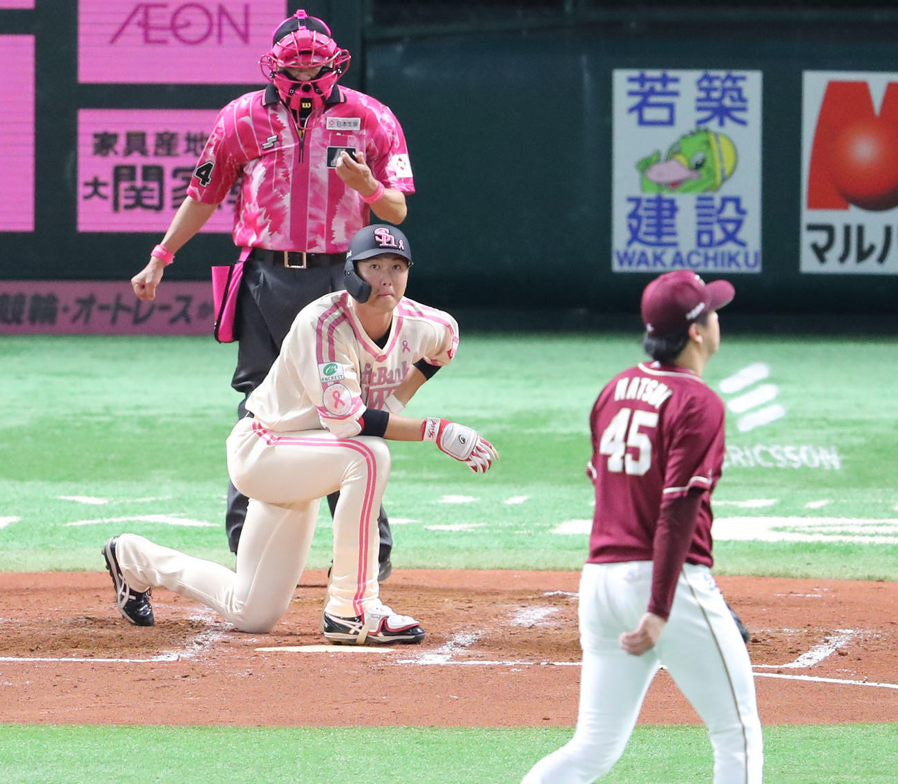 ソフトバンク対楽天　3回裏ソフトバンク2死満塁、秋広は見逃し三振に終わる（撮影・梅根麻紀）