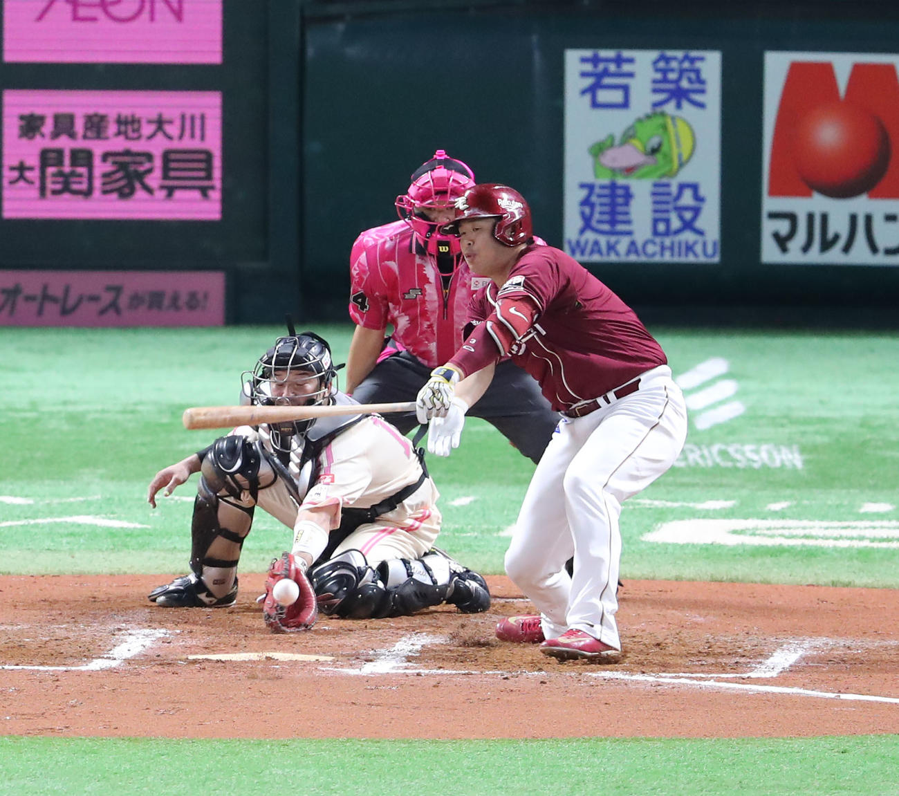 ソフトバンク対楽天　7回表楽天無死一塁、浅村は遊併殺打に終わる（撮影・梅根麻紀）