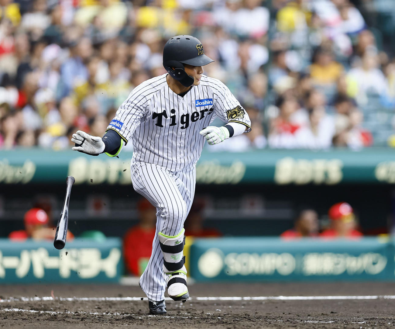阪神対広島　4回裏阪神2死一、三塁、木浪は中前に先制適時打を放つ（撮影・藤尾明華）