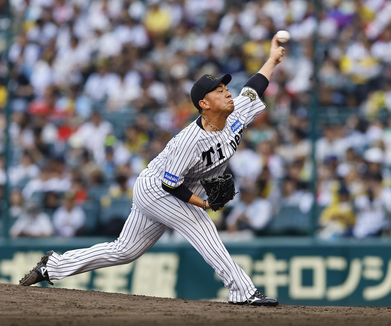 阪神対広島　8回、3番手で登板した阪神桐敷（撮影・藤尾明華）