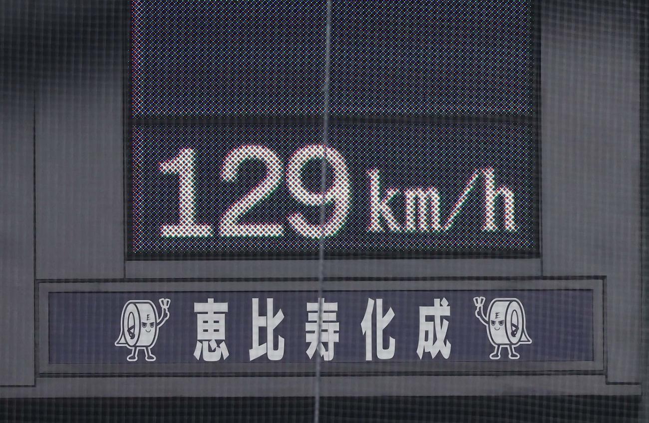 阪神対巨人　レジェンドOBスピードガン対決で投球した巨人OBの上原氏の球速は129キロ（撮影・上田博志）